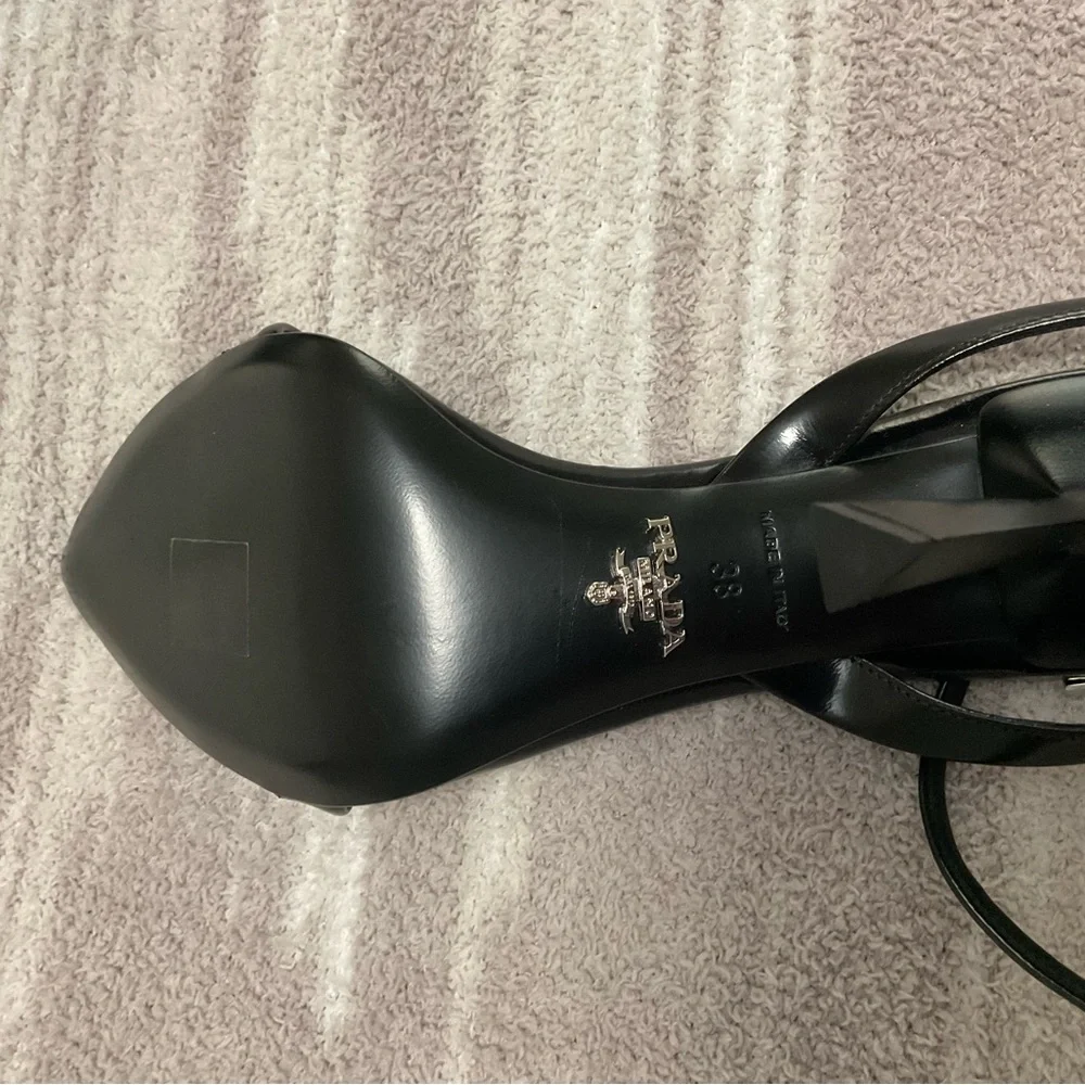 Prada Brushed leather sandals black heels size 38 - Picture 6 of 9